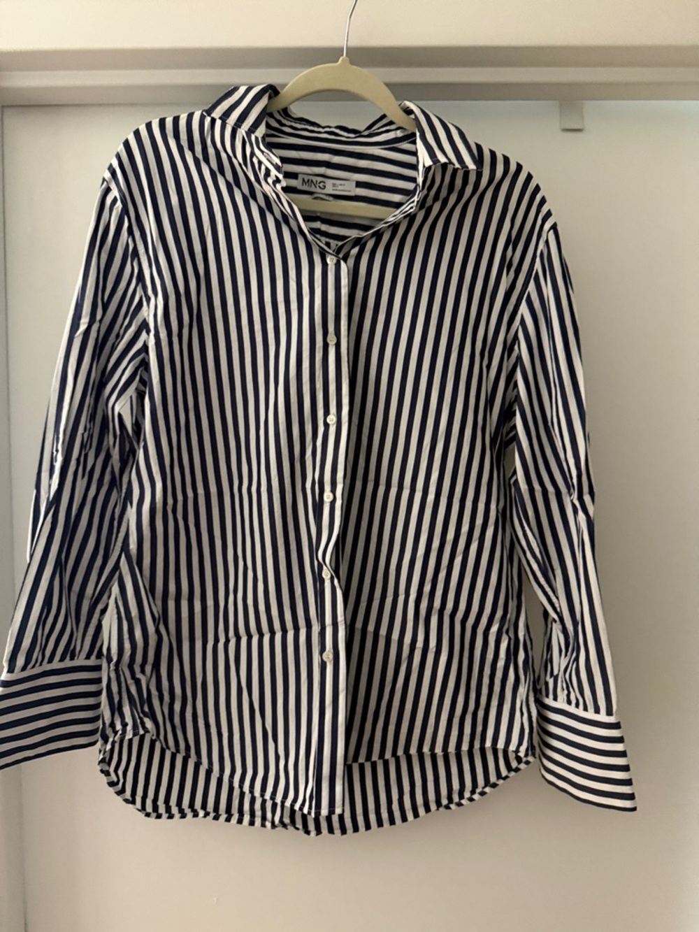 Mango Striped Button-Down Shirt in Navy and White